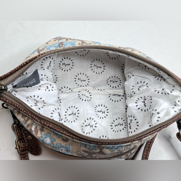 Myra Bag Floral Boho 100% Cotton Leather Trim Small Crossbody Bag - Picture 3 of 13